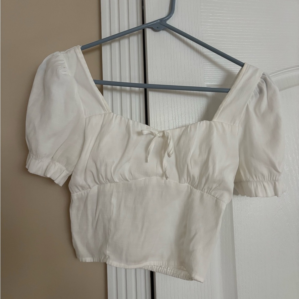 White Peasant Cropped Top